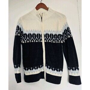 Cherokee Cardigan Sweater Mens S White Blue Nordic Fair Isle Zip Winter
